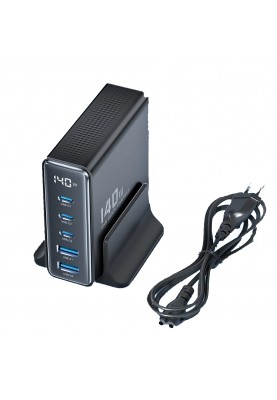 Зарядний пристрій Toocki 140W QC4.0 3xType-C+2xUSB EU black