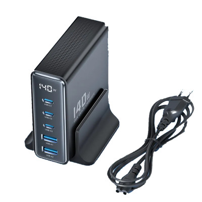 Зарядний пристрій Toocki 140W QC4.0 3xType-C+2xUSB EU black