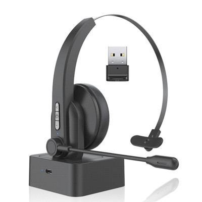 Бездротова Bluetooth-гарнітура Opptel BH63S з поворотним мікрофоном та USB-ресивером 2.4G (Чорний)