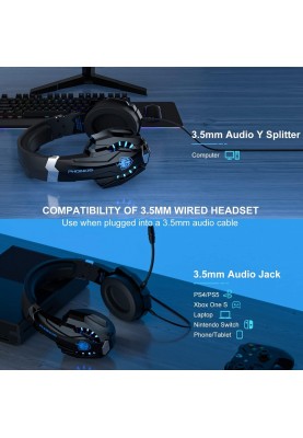 Бездротові геймерські навушники Kotion Each G9000BT з підтримкою об'ємного звуку 7.1 Stereo Sound (Чорно-синій)