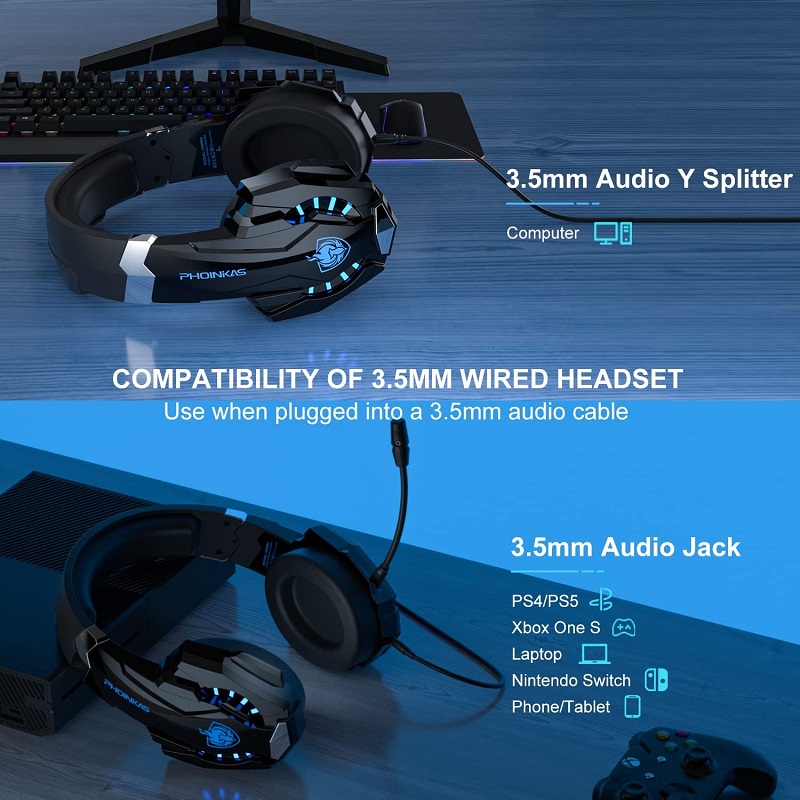 Бездротові геймерські навушники Kotion Each G9000BT з підтримкою об'ємного звуку 7.1 Stereo Sound (Чорно-синій)