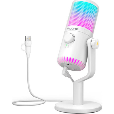 Ігровий USB мікрофон Maono DM30 RGB з підсвічуванням (Білий)