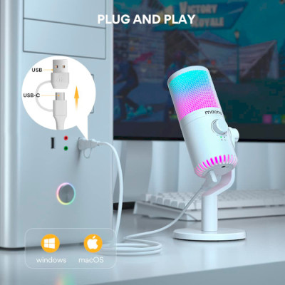Ігровий USB мікрофон Maono DM30 RGB з підсвічуванням (Білий)