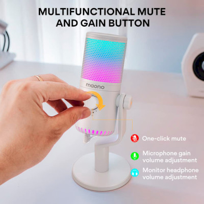Ігровий USB мікрофон Maono DM30 RGB з підсвічуванням (Білий)