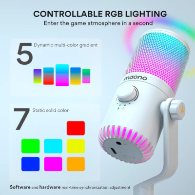 Ігровий USB мікрофон Maono DM30 RGB з підсвічуванням (Білий)