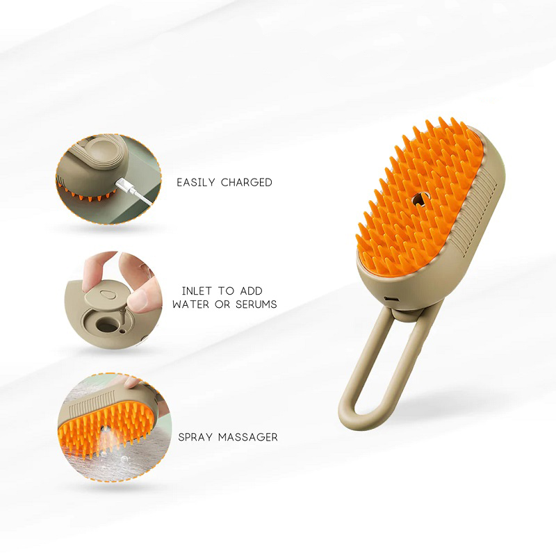 Щітка гребінець з парою для котів та собак Steamy Brush E-W3317 (Бежевий)