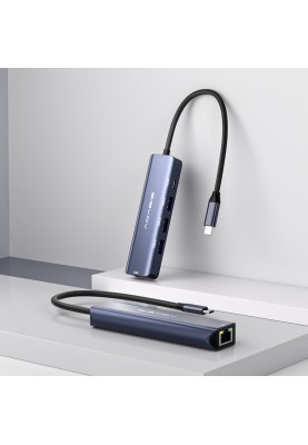 USB hub Acasis DS-7NV5 USB Type-C 5 in 1 з LAN портом (Блакитний)