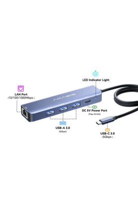 USB hub Acasis DS-7NV5 USB Type-C 5 in 1 з LAN портом (Блакитний)