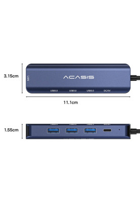 USB hub Acasis DS-7NV5 USB Type-C 5 in 1 з LAN портом (Блакитний)