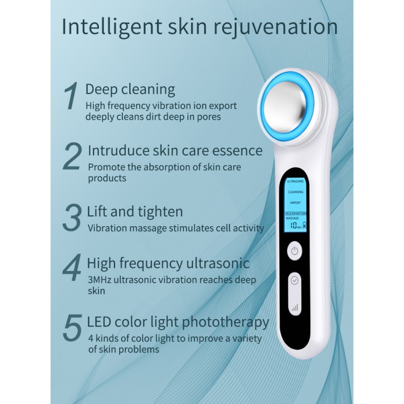 Прилад для догляду за обличчям Ultrasonic Skin Care D021 зі світлотерапією та вібромасажем (Білий)