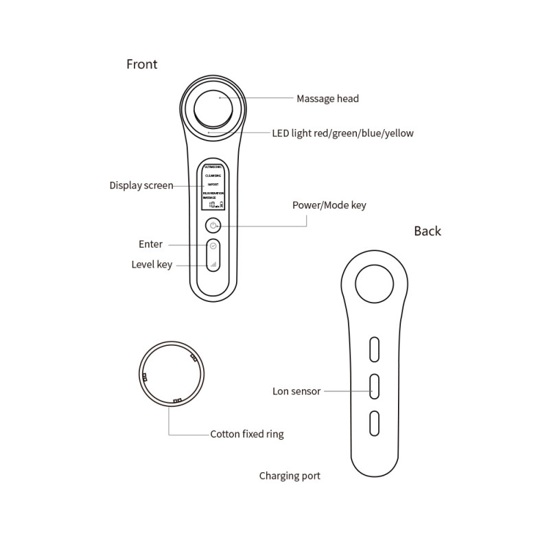 Прилад для догляду за обличчям Ultrasonic Skin Care D021 зі світлотерапією та вібромасажем (Білий)