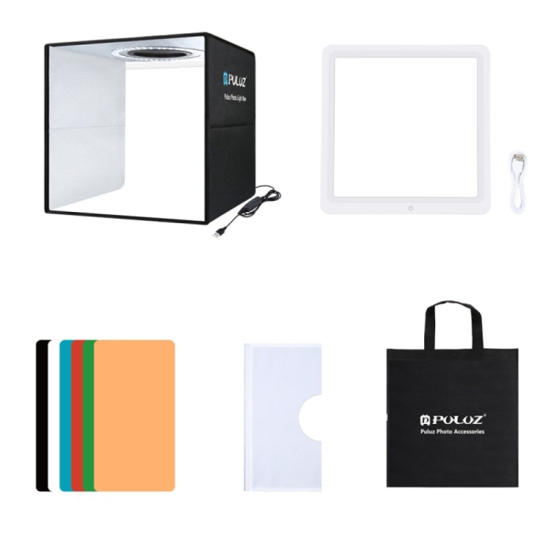 Лайтбокс для предметної зйомки Puluz PKT3200 30x30x30см з кільцевою лампою (Чорний)