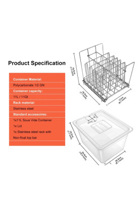 Контейнер для су-від з решіткою 11L BioloMix Sous Vide Rack (Сірий)