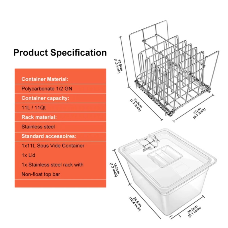 Контейнер для су-від з решіткою 11L BioloMix Sous Vide Rack (Сірий)