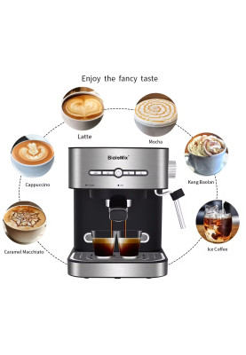 Кавоварка ріжкова BioloMix CM6866 Espresso Machine 2-in-1 зі спінювачем для молока (Сірий)