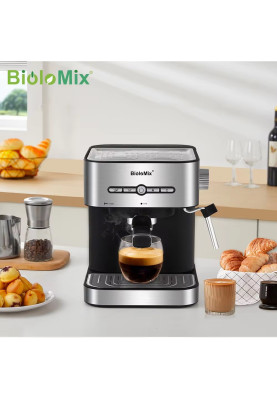 Кавоварка ріжкова BioloMix CM6866 Espresso Machine 2-in-1 зі спінювачем для молока (Сірий)