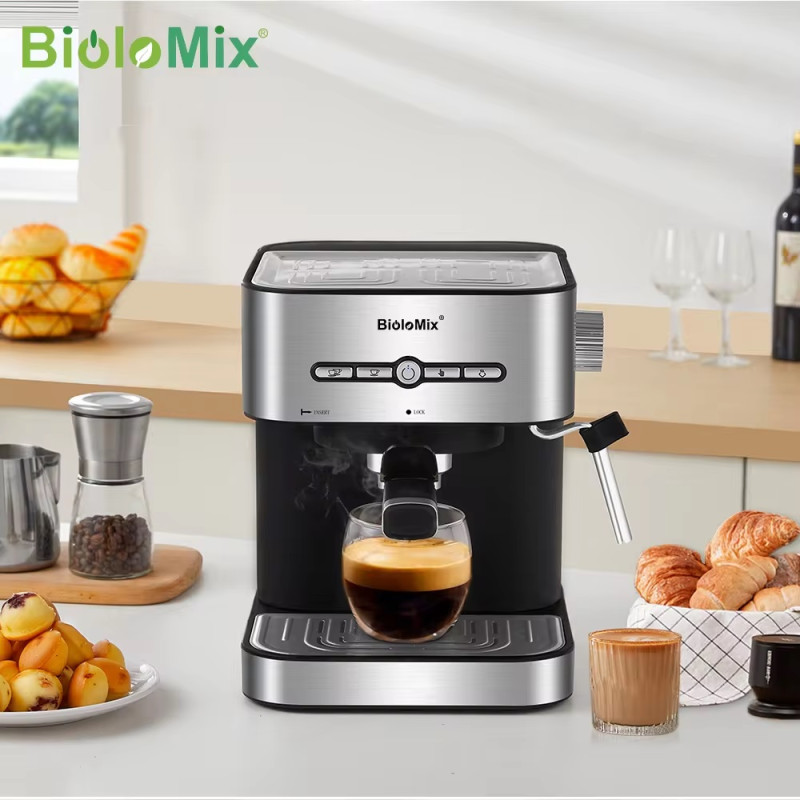 Кавоварка ріжкова BioloMix CM6866 Espresso Machine 2-in-1 зі спінювачем для молока (Сірий)