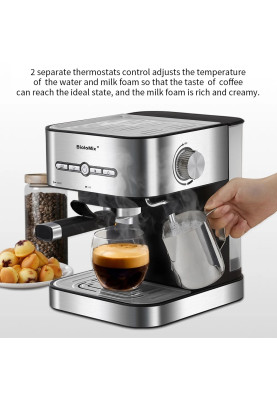 Кавоварка ріжкова BioloMix CM6866 Espresso Machine 2-in-1 зі спінювачем для молока (Сірий)