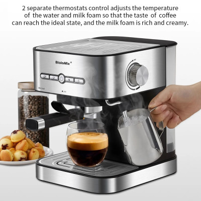 Кавоварка ріжкова BioloMix CM6866 Espresso Machine 2-in-1 зі спінювачем для молока (Сірий)