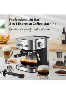 Кавоварка ріжкова BioloMix CM6866 Espresso Machine 2-in-1 зі спінювачем для молока (Сірий)