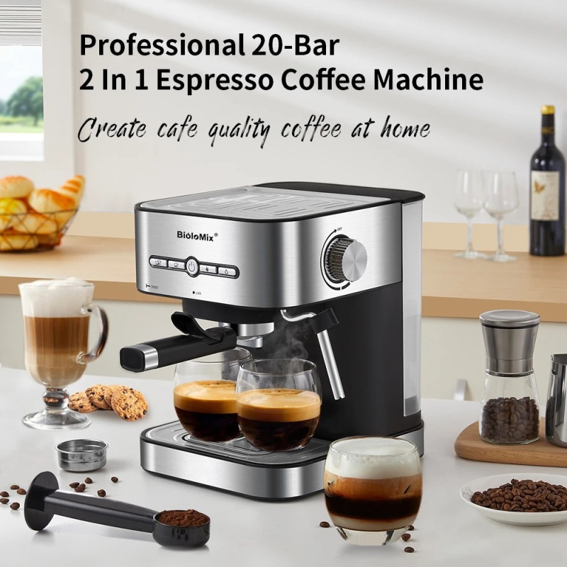 Кавоварка ріжкова BioloMix CM6866 Espresso Machine 2-in-1 зі спінювачем для молока (Сірий)