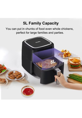 Аерогриль фритюрниця BioloMix BAF500D Air Fryer 5L для смаження без масла (Чорний)
