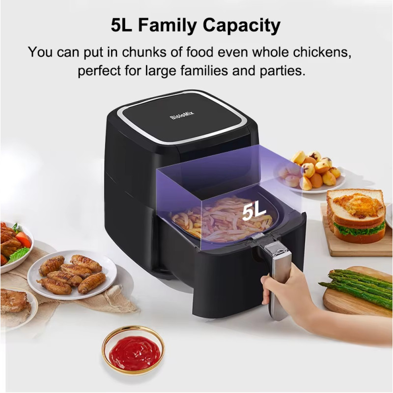 Аерогриль фритюрниця BioloMix BAF500D Air Fryer 5L для смаження без масла (Чорний)
