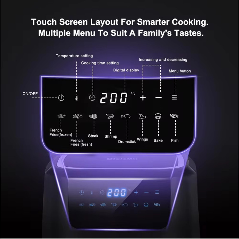 Аерогриль фритюрниця BioloMix BAF500D Air Fryer 5L для смаження без масла (Чорний)