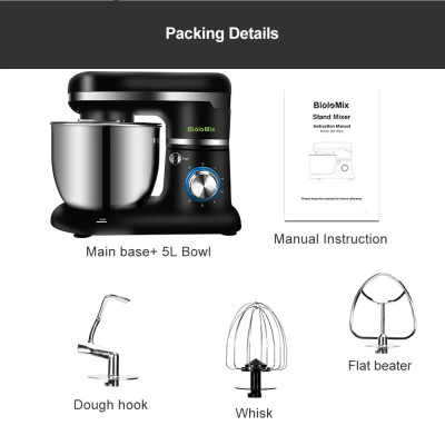 Планетарний міксер BioloMix BM785 5L Stand Mixer (Чорний)