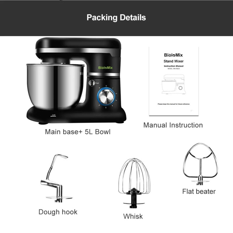 Планетарний міксер BioloMix BM785 5L Stand Mixer (Чорний)