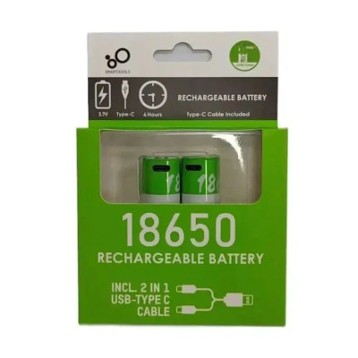 Комплект 2 шт. акумуляторні батареї Smartoools 18650 3.7V 2000Mah з зарядкою Type-C (Зелений)