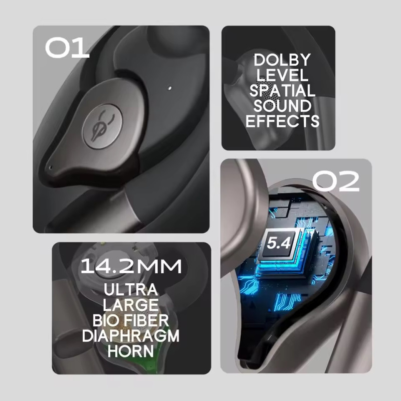 Спортивні Bluetooth навушники Sabbat Q12 Ink Black відкритого типу (Чорний)