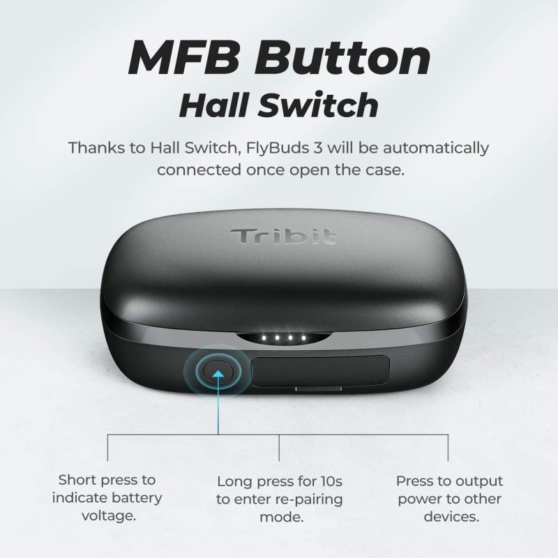 Бездротові навушники Tribit FlyBuds 3 TWS із зарядним кейсом на 2600 mAh (Чорний)