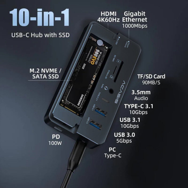 Док-станція Acasis CM073 з кишенею для SSD m.2 накопичувача (Чорний)