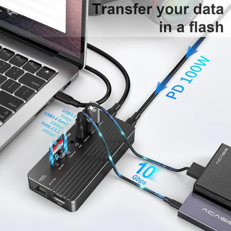 Док-станція Acasis CM073 з кишенею для SSD m.2 накопичувача (Чорний)