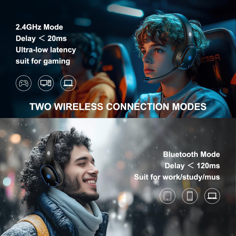 Бездротові навушники Kotion Each Q6 2.4G зі знімним мікрофоном (Чорно-синій)