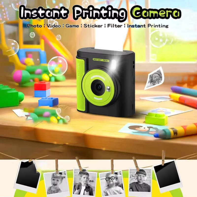 Дитячий фотоапарат Instant Print Camera P99 з миттєвим термодруком (Чорно-зелений)