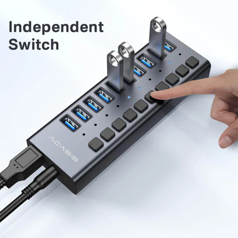 USB hub Acasis HB1602A 10 портів USB 3.1 з окремими перемикачами (Сірий)