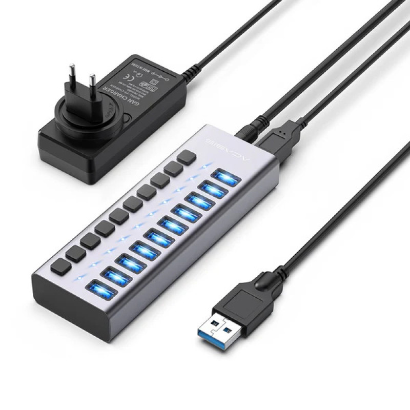 USB hub Acasis HB1602A 10 портів USB 3.1 з окремими перемикачами (Сірий)