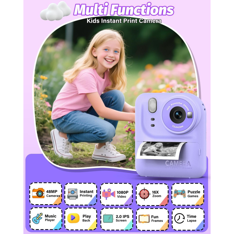 Дитяча камера миттєвого друку Instant Print Camera P89 (Фіолетовий)