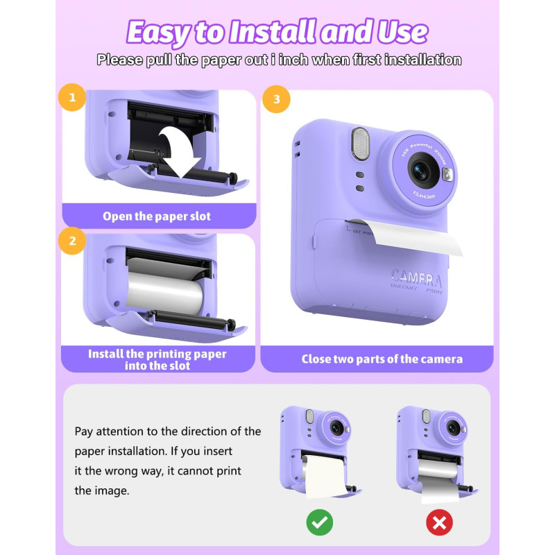 Дитяча камера миттєвого друку Instant Print Camera P89 (Фіолетовий)