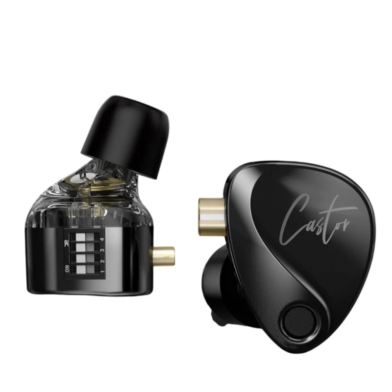 Вакуумні навушники KZ Castor Bass Hi-Fi дротові IEM з подвійним динамічним драйвером (Чорний)