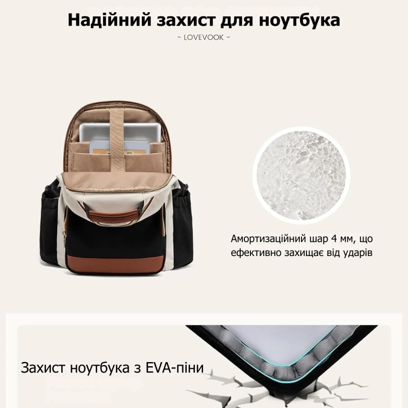 Жіночий рюкзак для ноутбука 15.6” Lovevook з EVA та захистом від пошкоджень (Хакі)