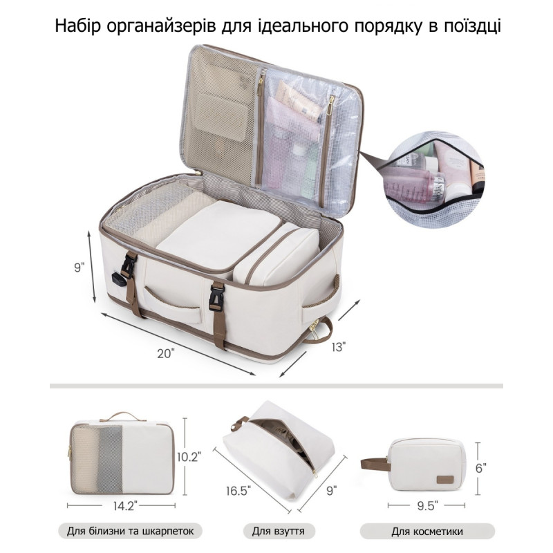 Дорожній рюкзак Lovevook з відділенням для ноутбука 17.3" та USB-портом (бежевий)
