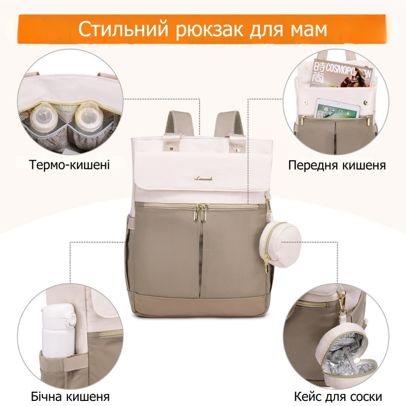 Рюкзак-сумка для мам Lovevook з відділом для ноутбука 15.6" та пеленальним килимком (Хакі)