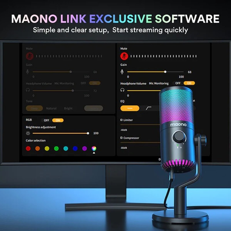Ігровий USB мікрофон Maono DM30 RGB з підсвічуванням (Чорний)