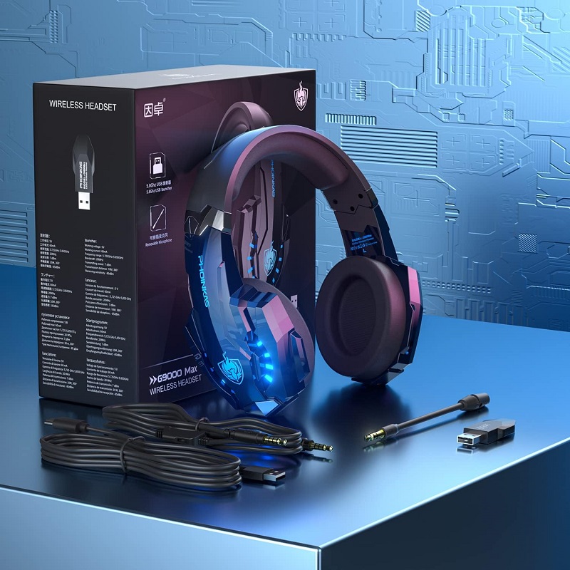 Бездротові навушники Kotion Each G9000 MAX 5.8G з геймерською підсвіткою (Чорно-синій)