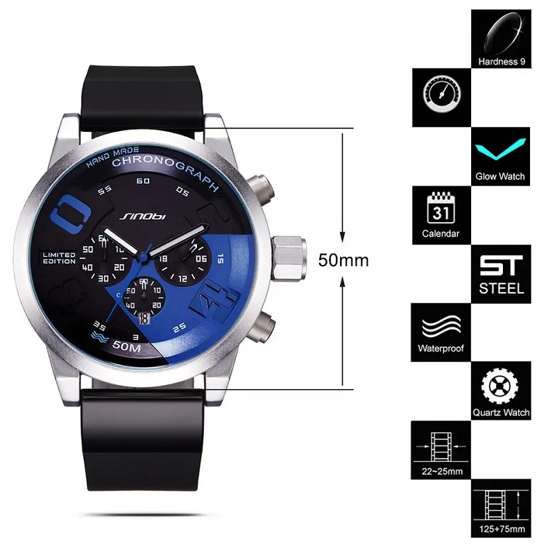 Чоловічий наручний годинник Sinobi S9716G (11S9716G03) (Сріблястий)