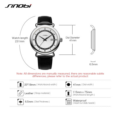 Чоловічий годинник Sinobi 9844 з ремінцем з натуральної шкіри (11S9844G01) (Чорний)