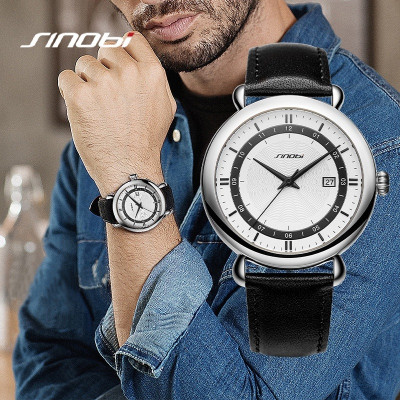 Чоловічий годинник Sinobi 9844 з ремінцем з натуральної шкіри (11S9844G01) (Чорний)